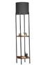Lámpara de pie decorativa Sorine con estantes integrados H162cm Pantalla de metal negro, madera maciza oscura