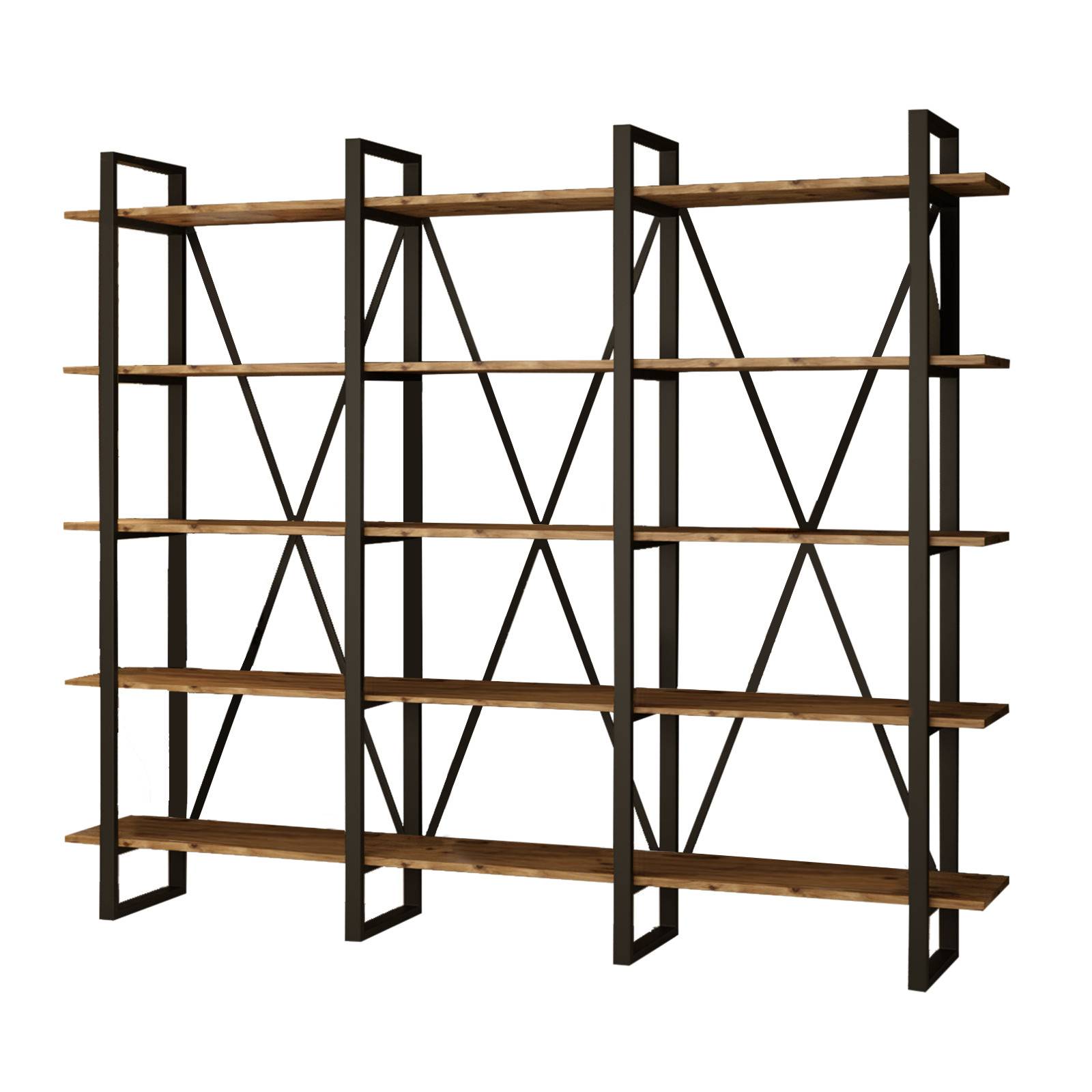Estantería alta con 4 estantes de madera de roble y estructura metálica  color negro - mimoondo