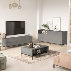 Shin betonnen tv-meubel, salontafel en dressoir in grijs en zwart