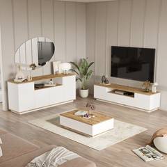 Tv-meubel, dressoir en salontafel Dani licht hout en wit
