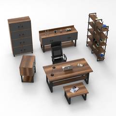 Set da scrivania da 6 pezzi Novag in legno scuro e antracite