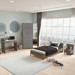 Schlafzimmer Scorch mit Bett 90x190cm und 3 Möbeln Modell 2 Dunkles Holz und grauer Betoneffekt
