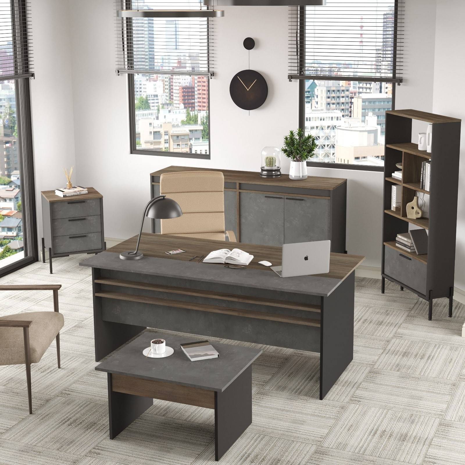 Set completo di mobili da ufficio Office Edition in grigio chiaro