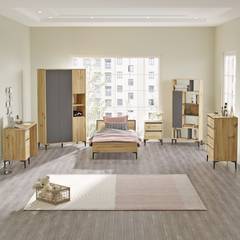 Chambre à coucher Tossa avec lit 90x190cm et 5 meubles Chêne clair et Anthracite
