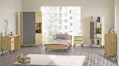 Chambre à coucher Tossa avec lit 90x190cm et 5 meubles Chêne clair et Anthracite