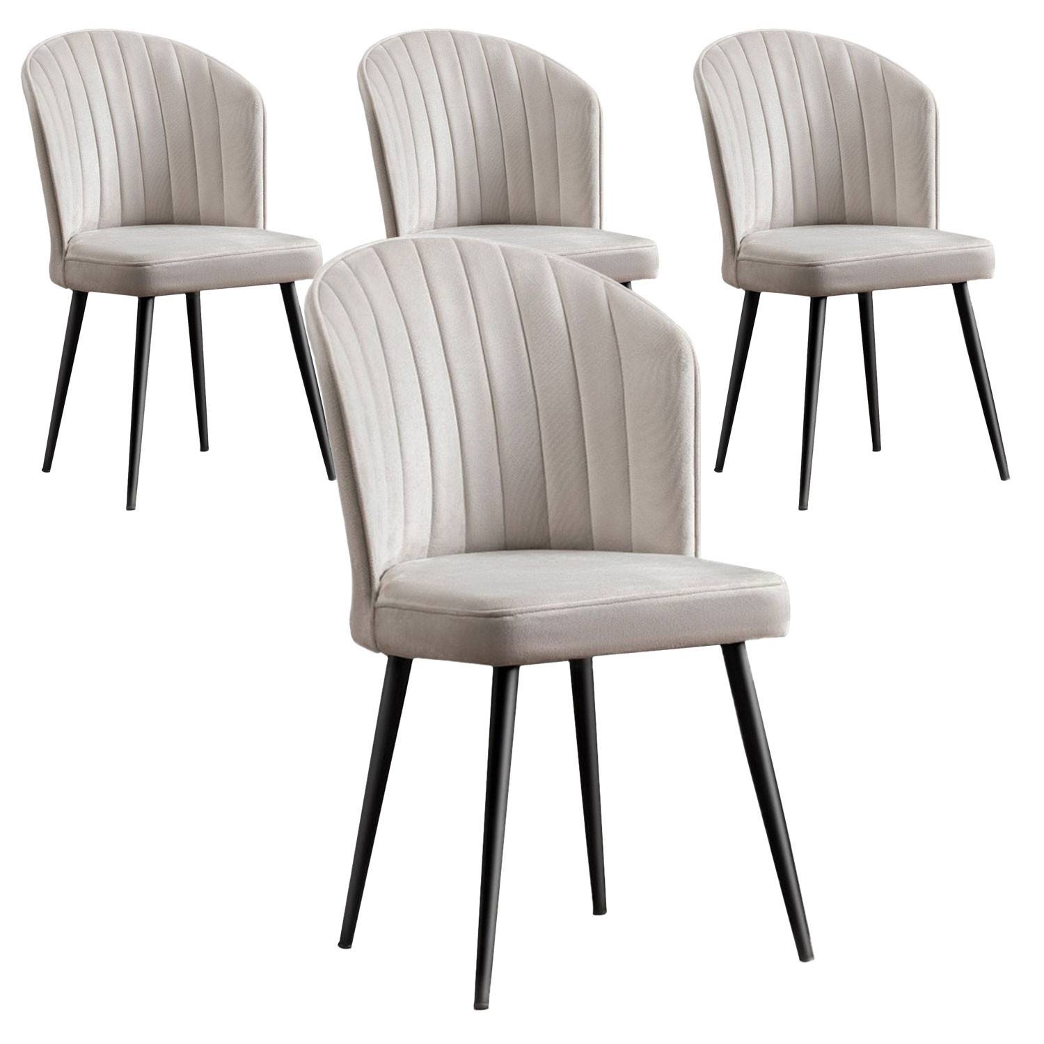 Set aus 4 Stühlen Iria Velours cremeweiß und Metall schwarz