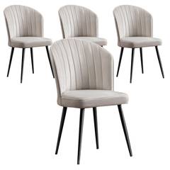 Lote de 4 sillas Iria de terciopelo blanco crema y metal negro