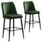 Lote de 2 sillas de bar Sero de terciopelo verde y metal negro