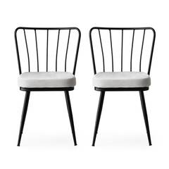 Lote de 2 sillas Gino de metal negro y terciopelo gris