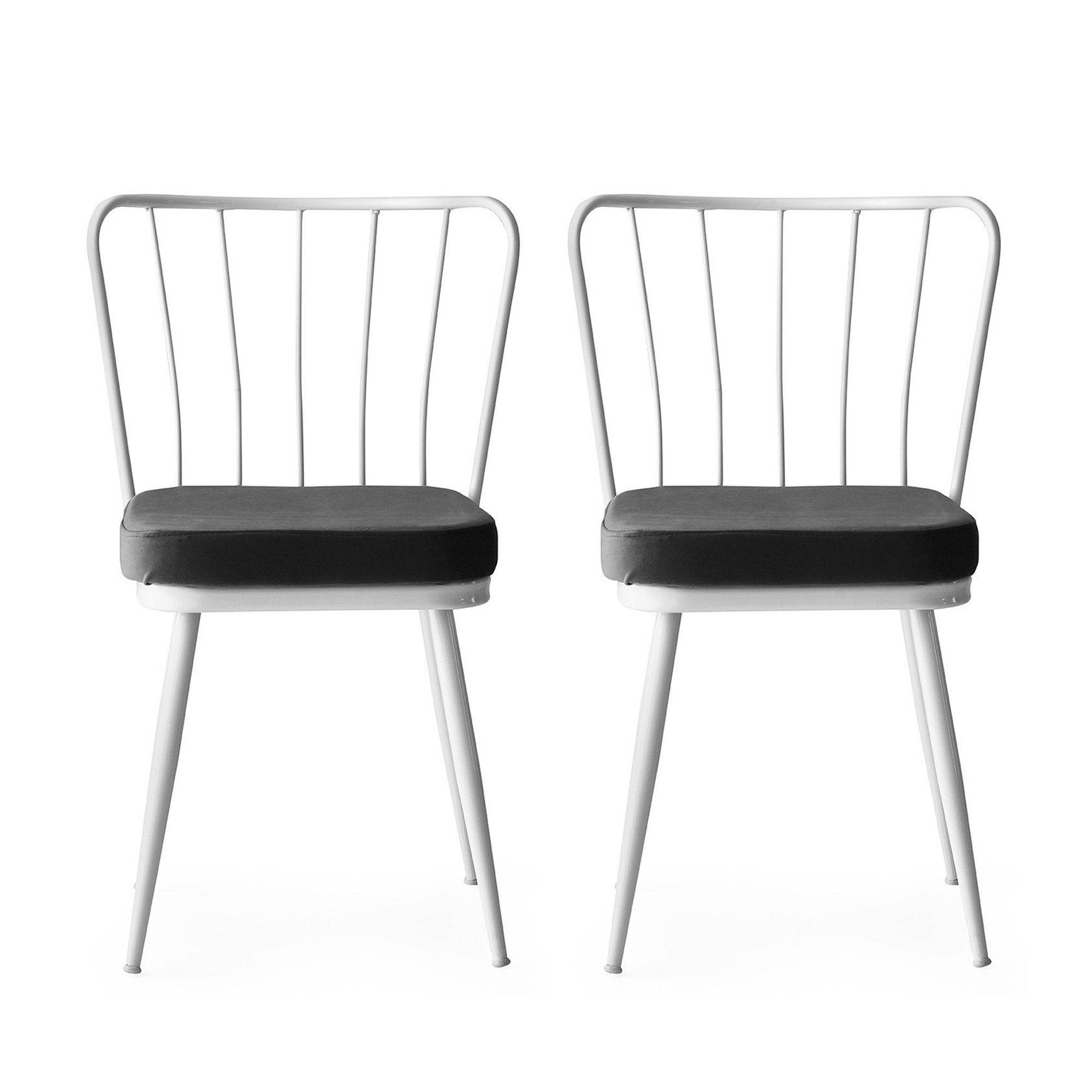 Set di 2 sedie Gino in metallo bianco e velluto nero