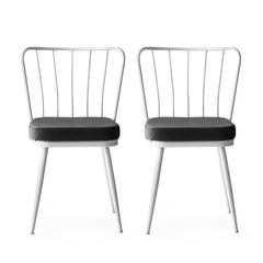 Lote de 2 sillas Gino de metal blanco y terciopelo negro