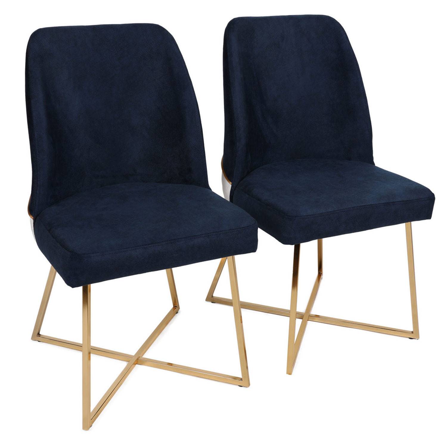 Juego de 2 sillas de diseño Kymish Metal dorado y terciopelo azul oscuro