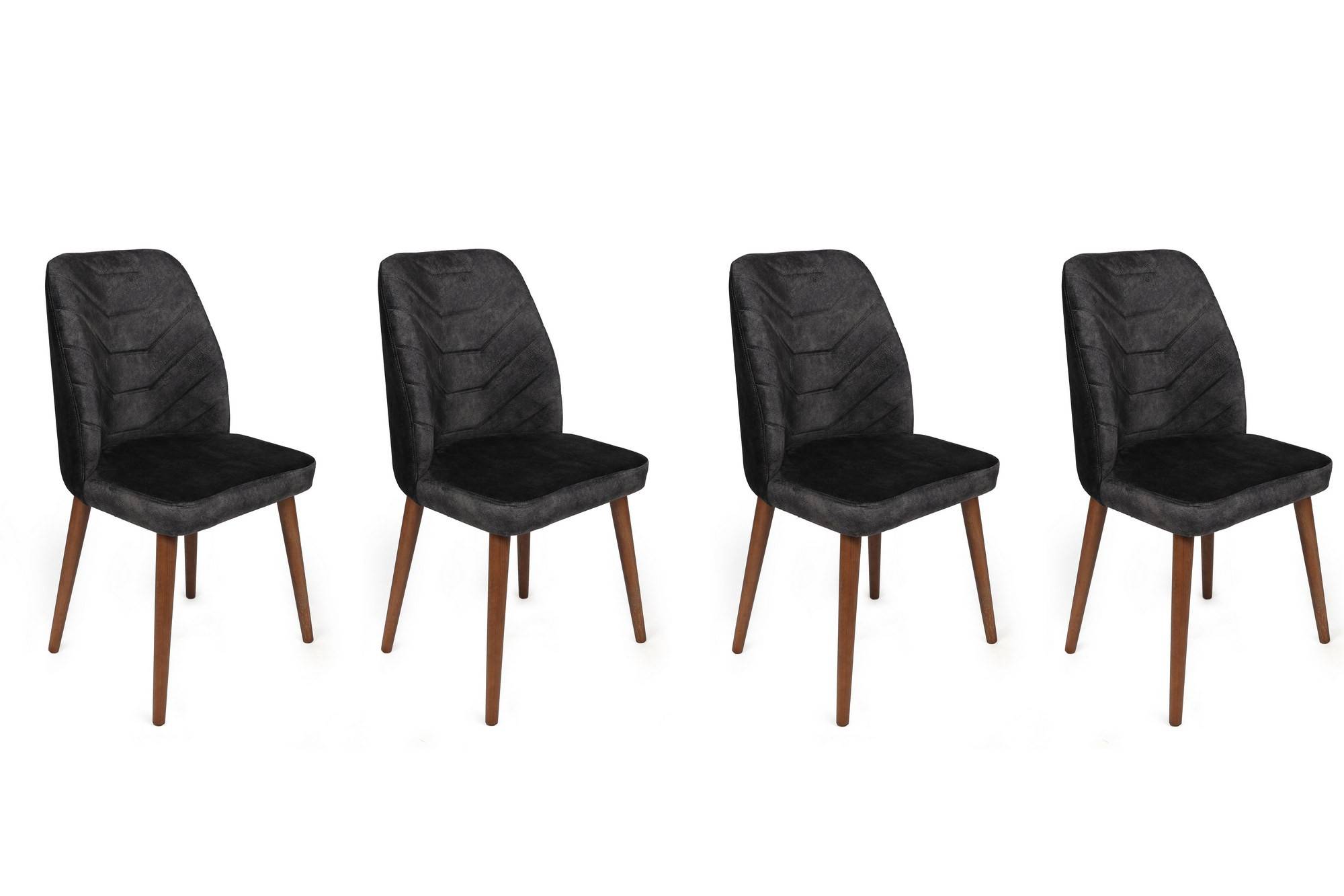 Set van 4 Conla Velvet Antraciet en Dark Wood metalen stoelen