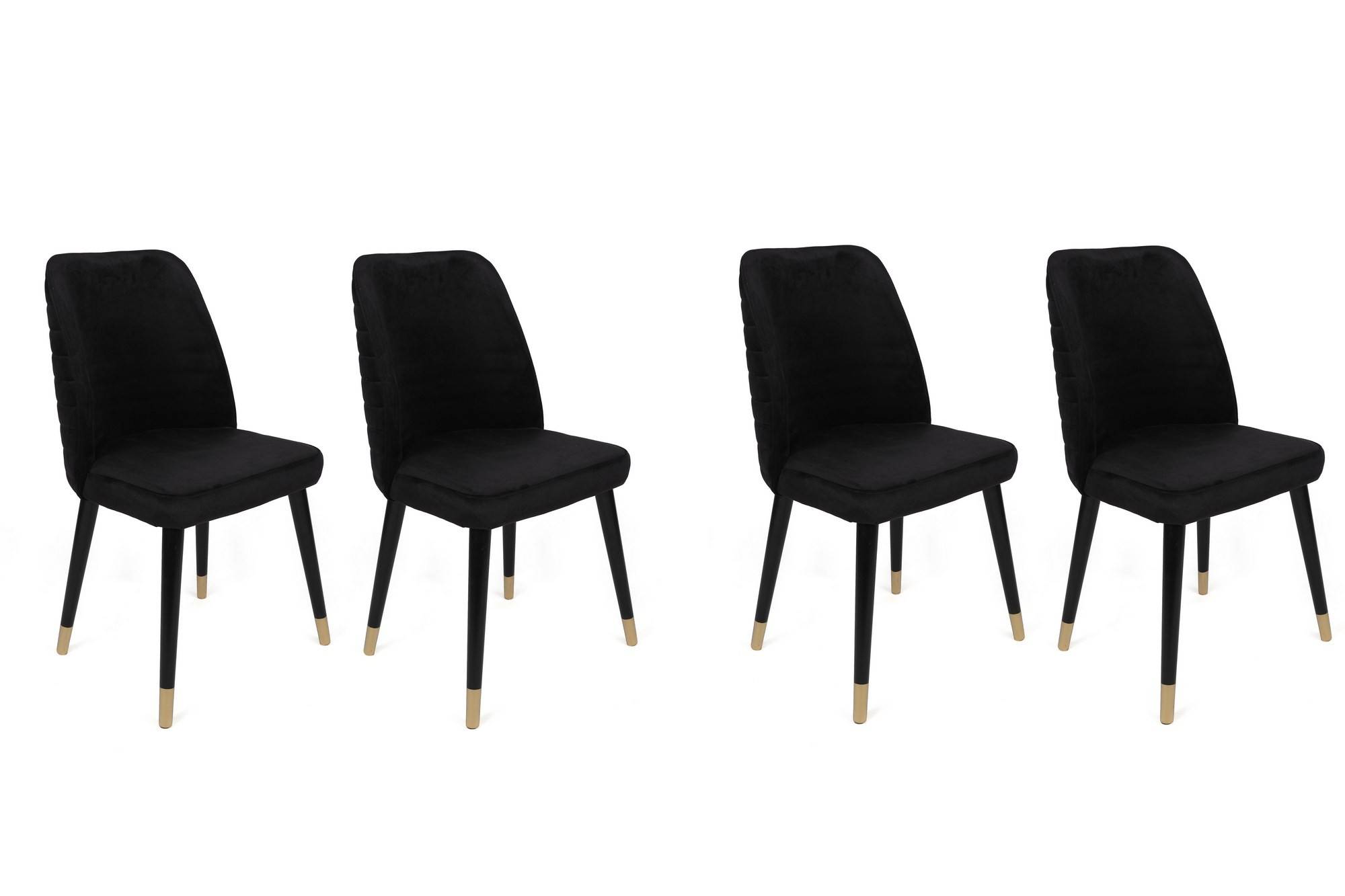 Set aus 4 Vatri-Stühlen Schwarzer Samt und Metall Schwarz und Gold
