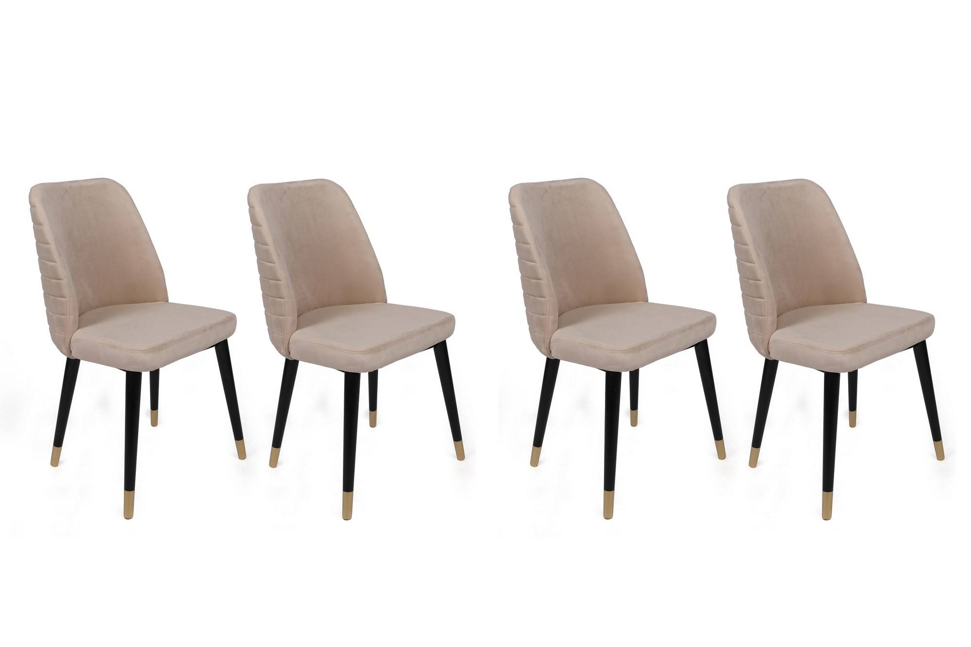 Set van 4 Vatri stoelen van crèmewit fluweel en zwart en goud metaal