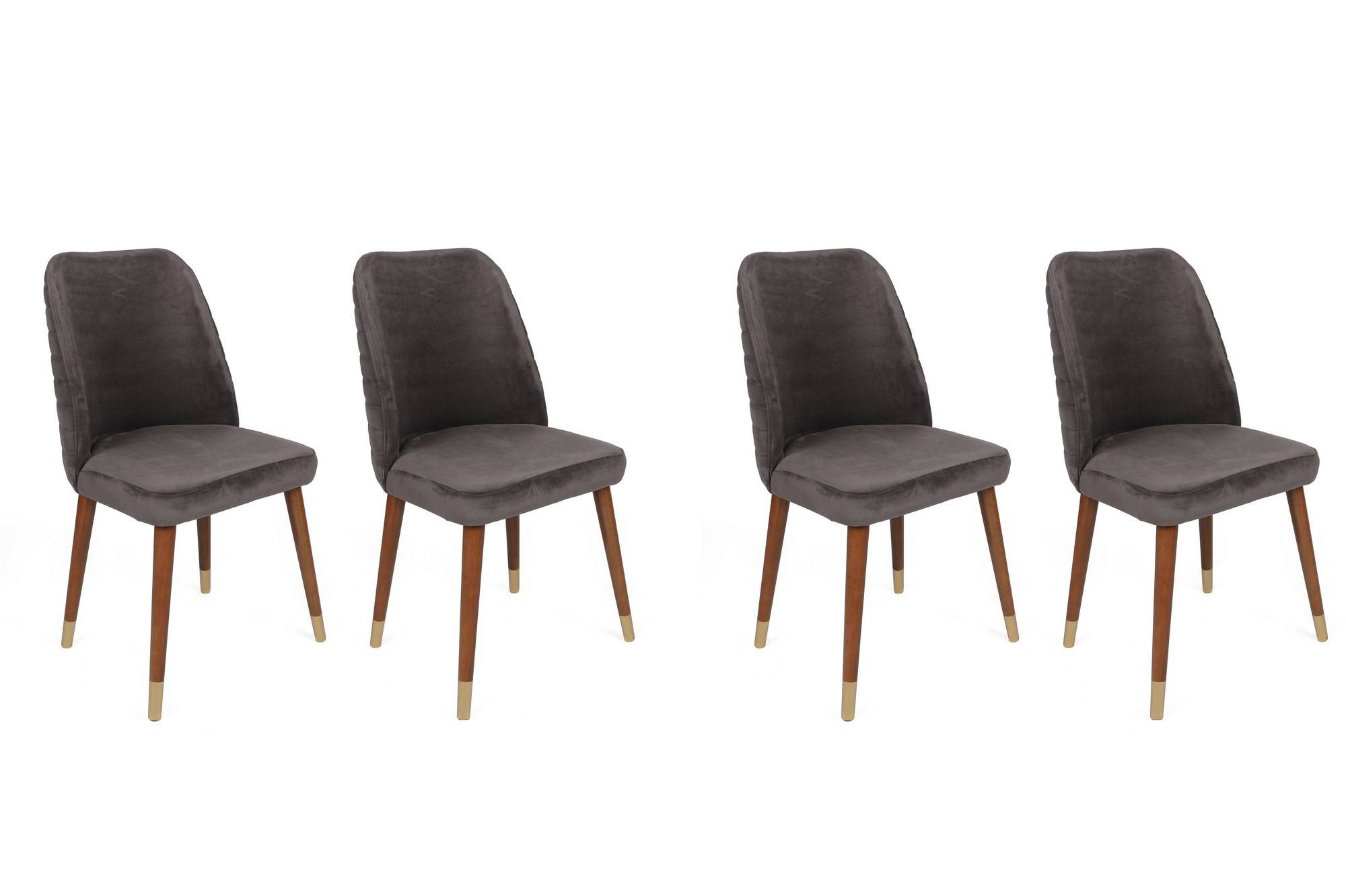Set van 4 stoelen Vatri Antraciet Fluweel en Donker Hout en Goud