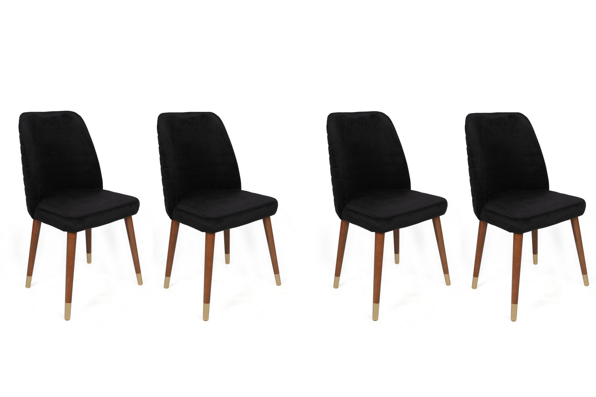Set van 4 Vatri stoelen van zwart fluweel en donker hout en goud