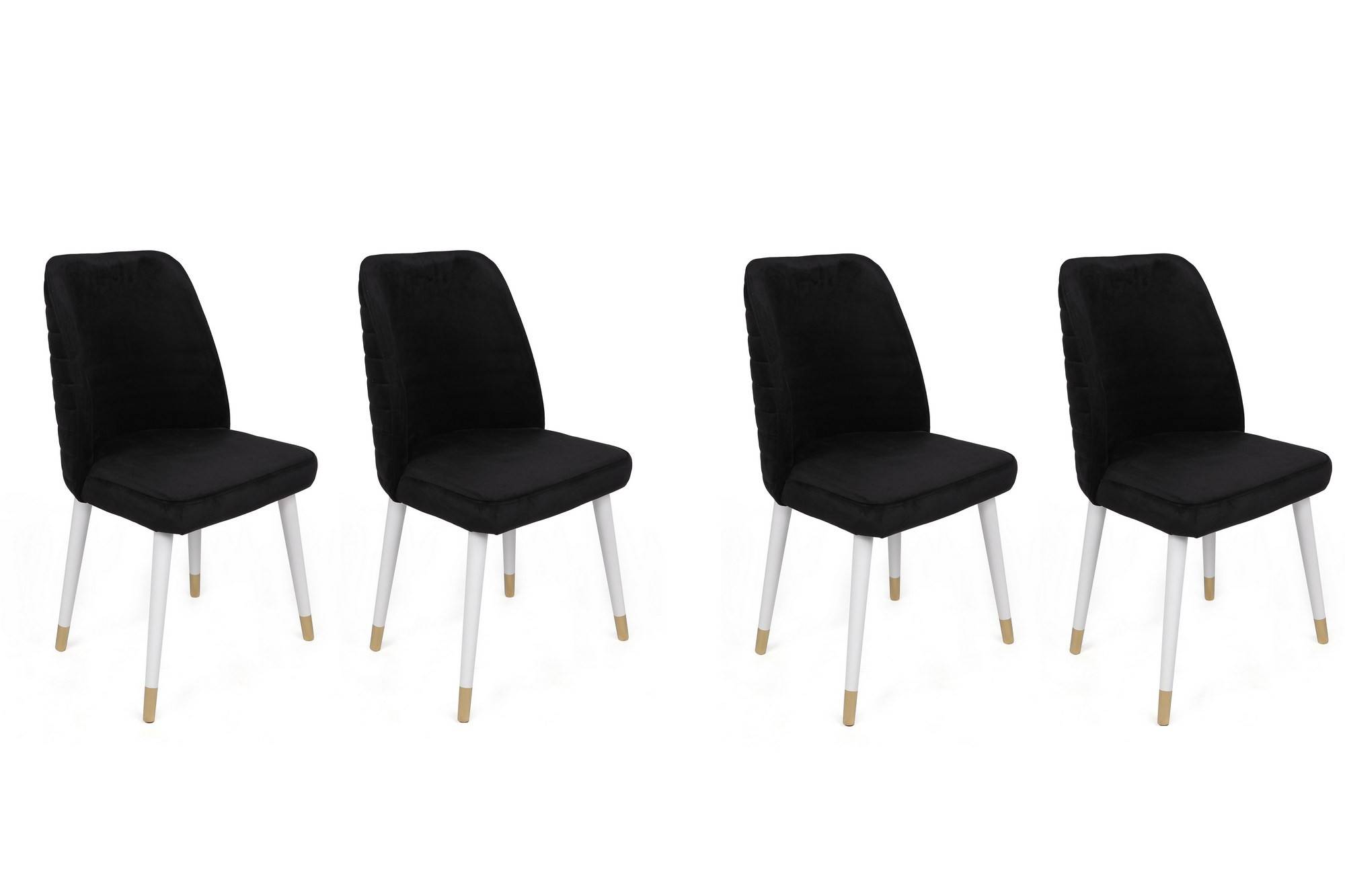 Set di 4 sedie Vatri in velluto nero e legno bianco e oro