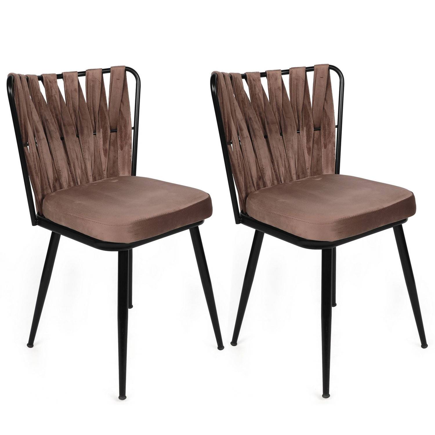 Set di 2 sedie Scribe in metallo nero e velluto marrone chiaro