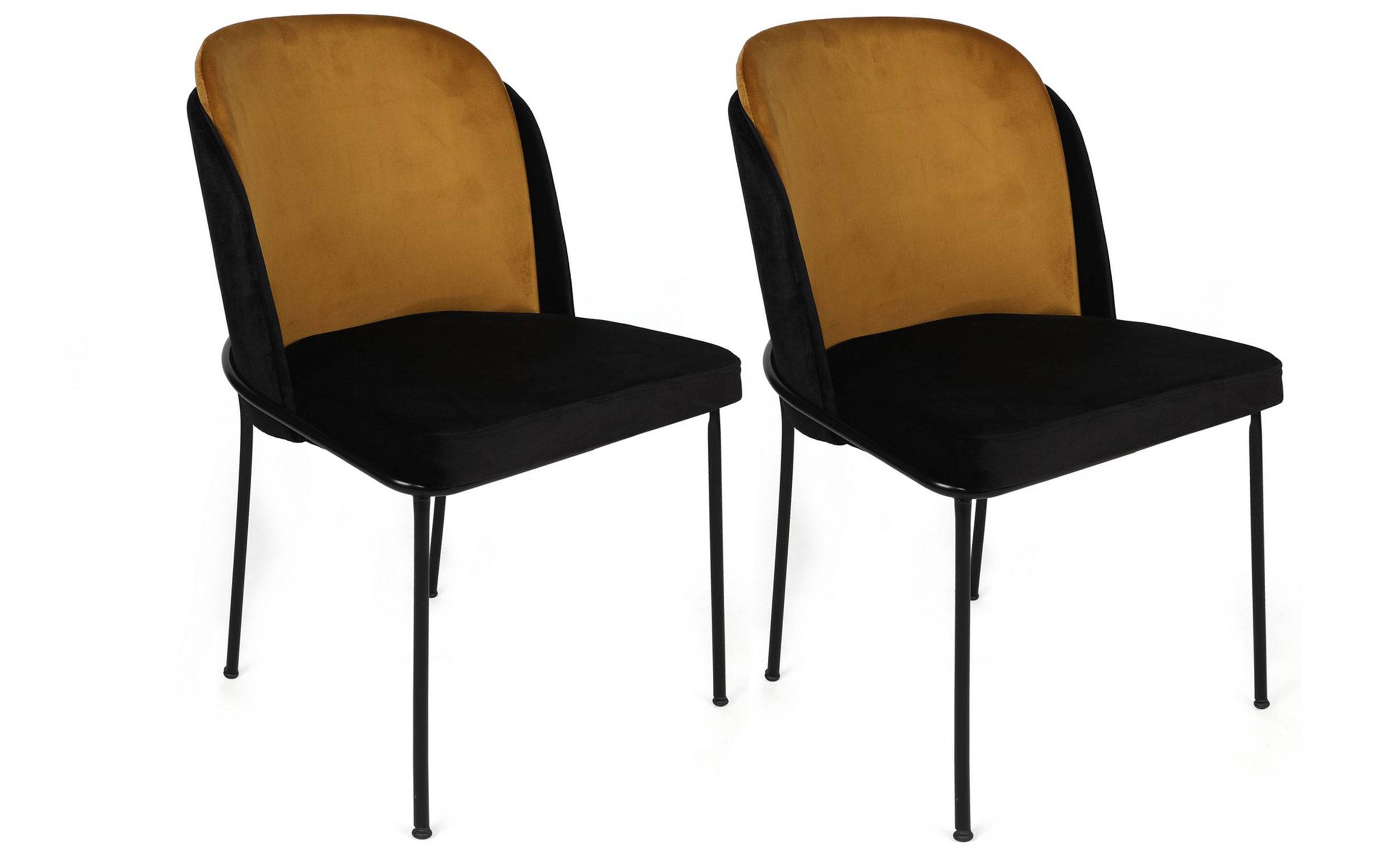 Set di 2 sedie Kymil in metallo nero e velluto oro e nero