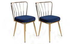 Set van 2 Gino metalen gouden en donkerblauwe fluwelen stoelen