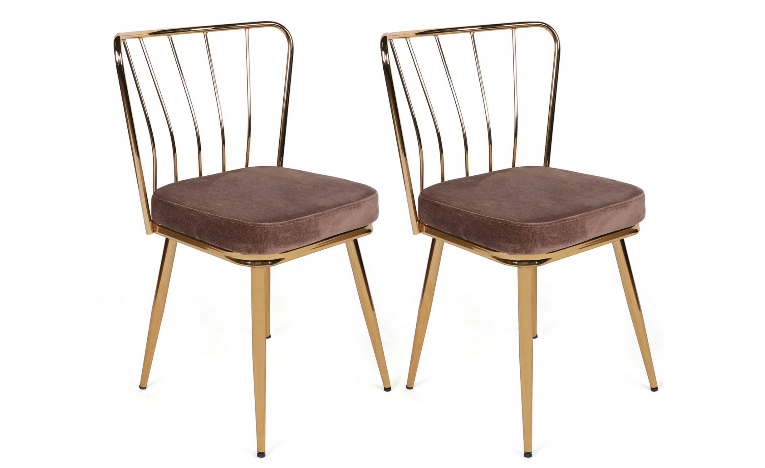 Set van 2 stoelen Gino goud metaal en lichtbruin fluweel
