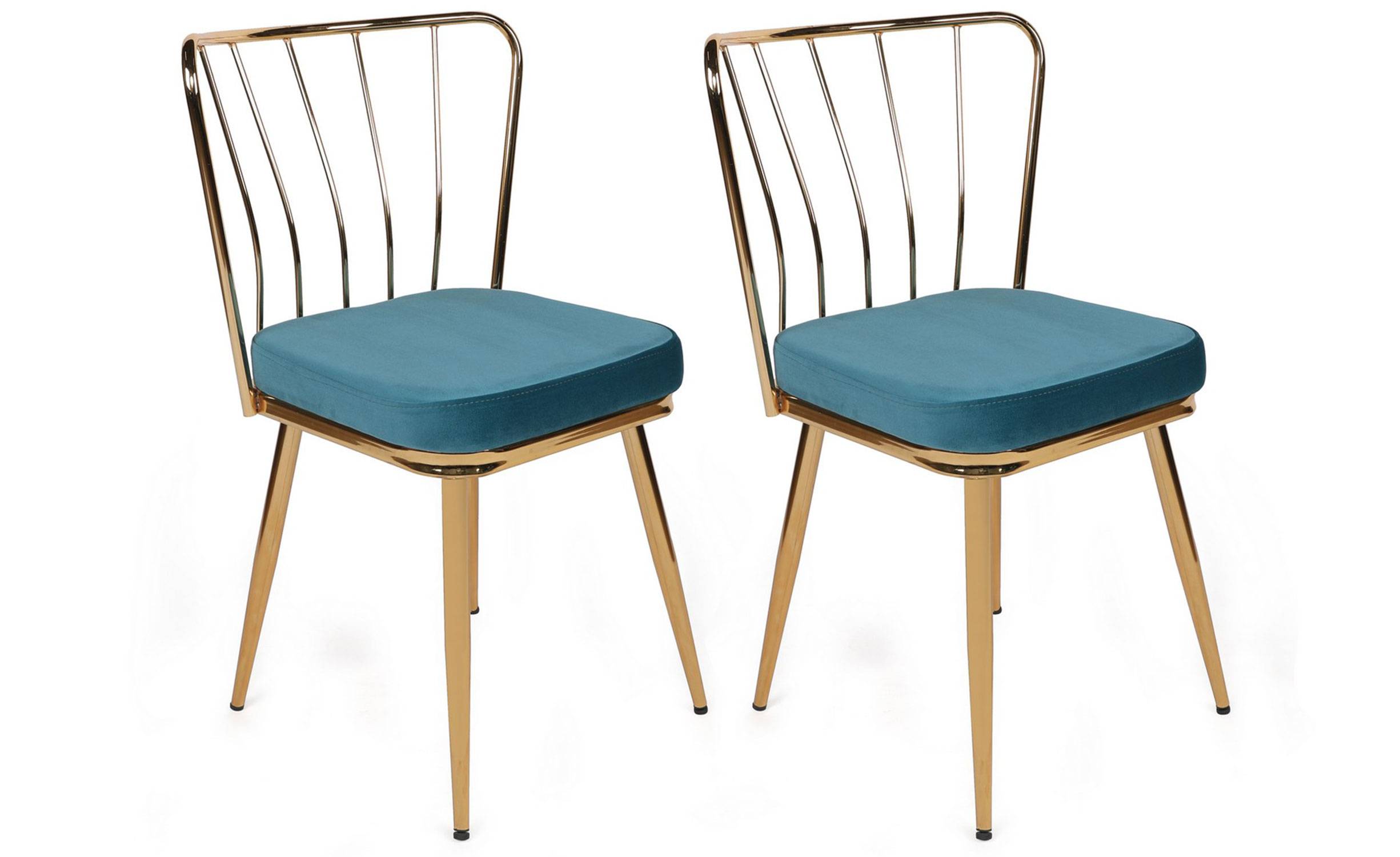Lote de 2 sillas Gino Metal dorado y terciopelo azul