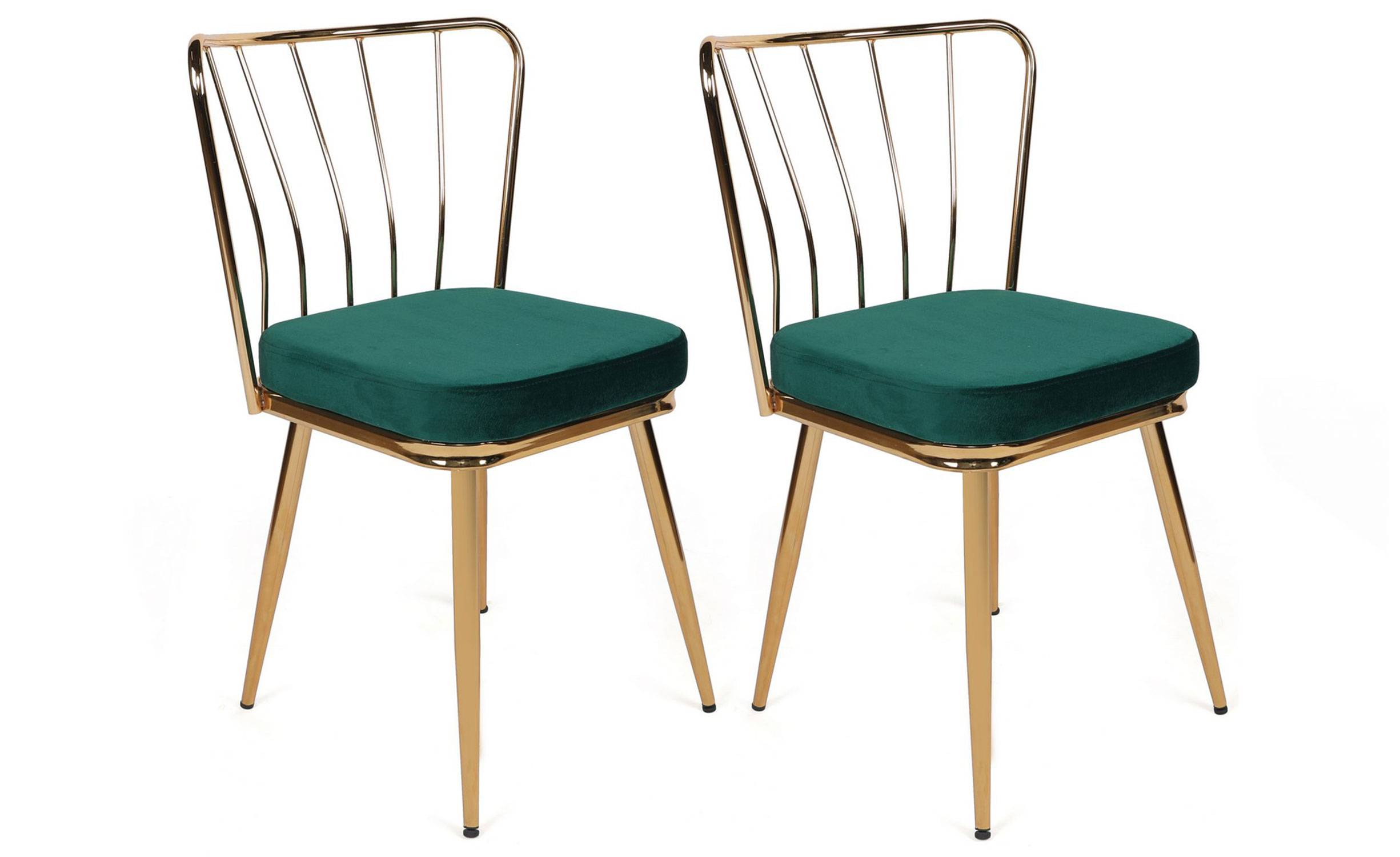 Lote de 2 sillas Gino de metal dorado y terciopelo verde