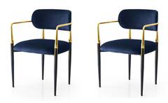 Set van 2 chique stoelen met armleuningen Carperto Goud en Zwart Metaal en Donkerblauw Fluweel