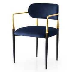 Set van 2 chique stoelen met armleuningen Carperto Goud en Zwart Metaal en Donkerblauw Fluweel