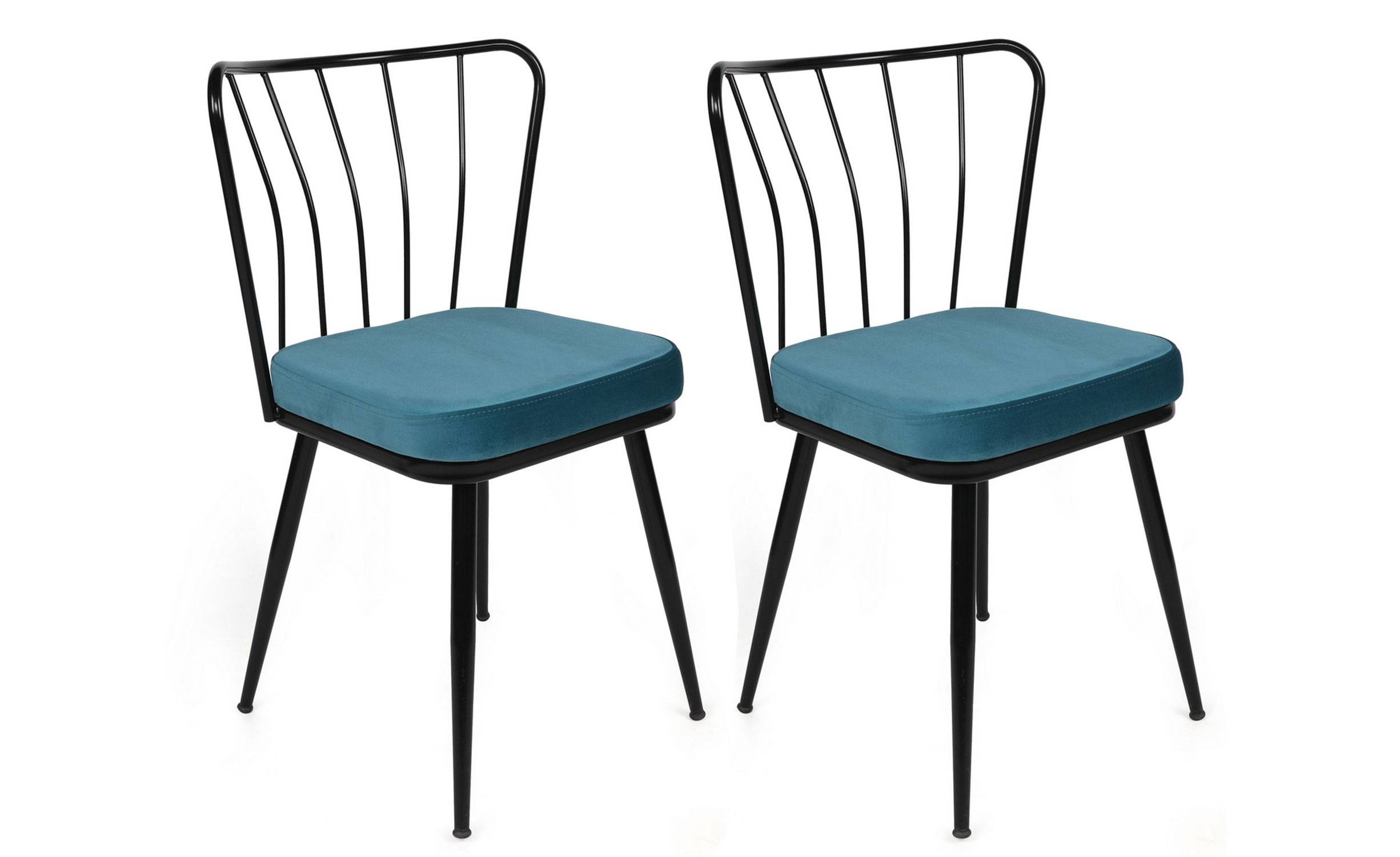 Lote de 2 sillas Gino de metal negro y terciopelo azul