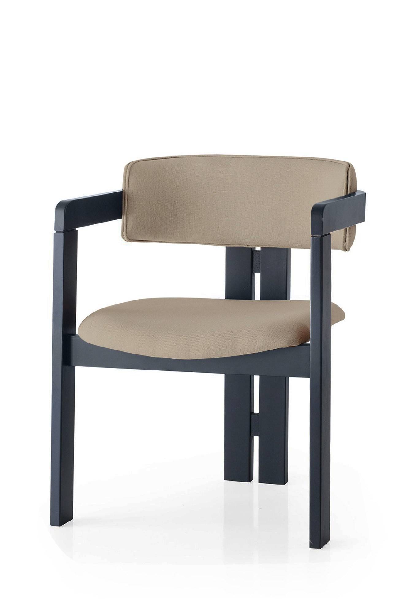 Stuhl im modernen Vintage-Stil Vladmir Leinen Taupe und Massivholz Schwarz
