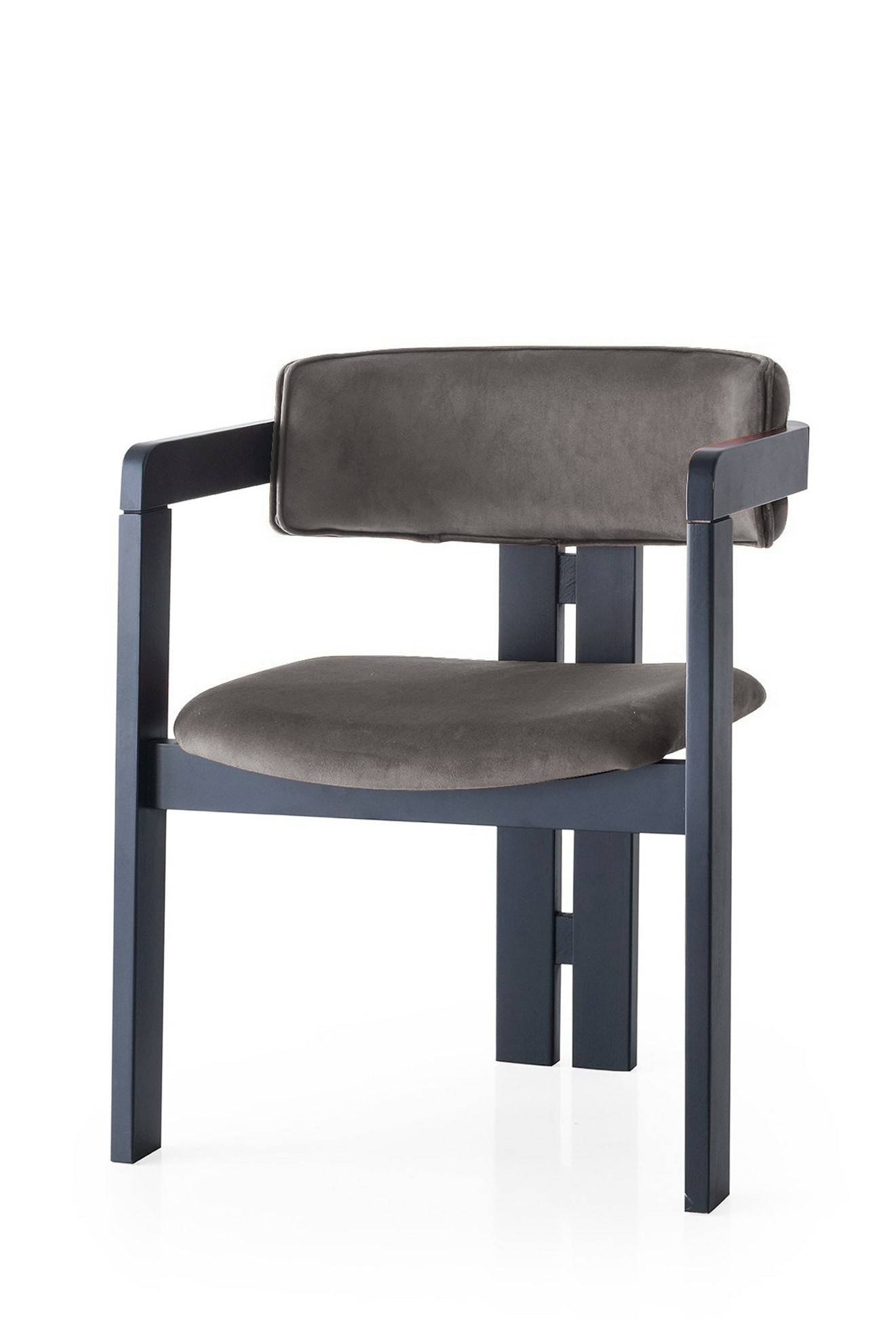 Vladmir moderne stoel in vintage stijl Fluweel Antraciet en massief hout Zwart