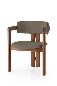Stuhl im modernen Vintage-Stil Vladmir Leinen Braun und dunkles Massivholz