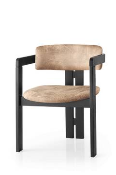 Chaise style vintage moderne Vladmir Velours texturé effet simili Beige et Bois massif Noir