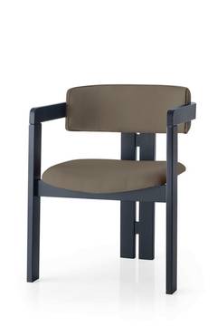 Stuhl im modernen Vintage-Stil Vladmir Leinen Braun und Massivholz Schwarz