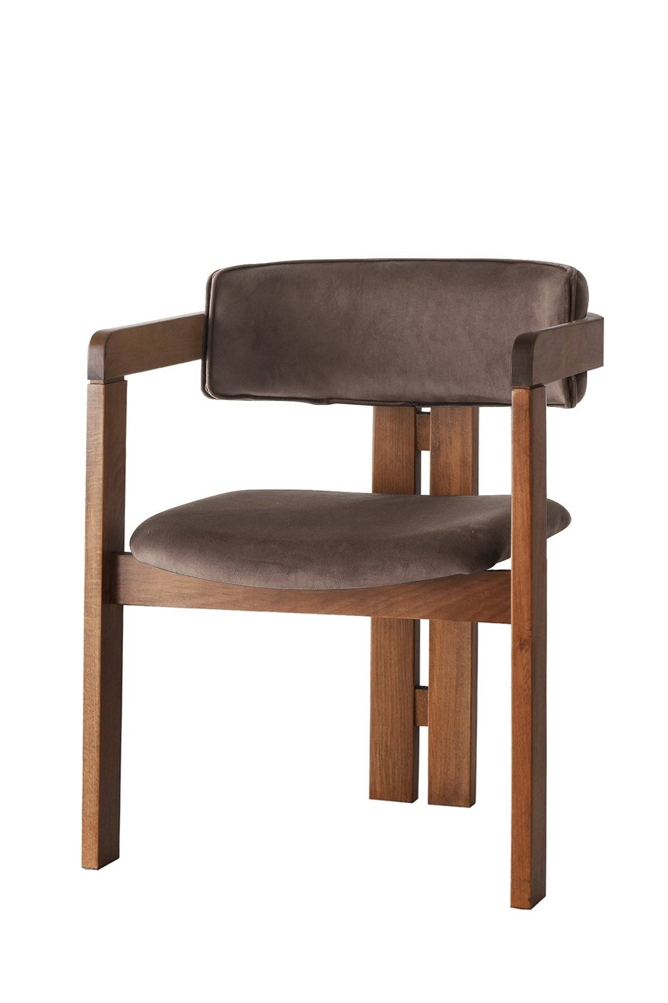Vladmir silla moderna de estilo vintage Terciopelo marrón y madera maciza oscura