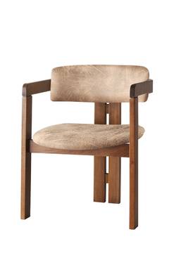 Stuhl im modernen Vintage-Stil Vladmir Velours mit Kunstledereffekt Beige und dunkles Massivholz