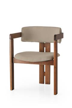 Vladmir moderne vintage stijl stoel Taupe linnen en donker massief hout