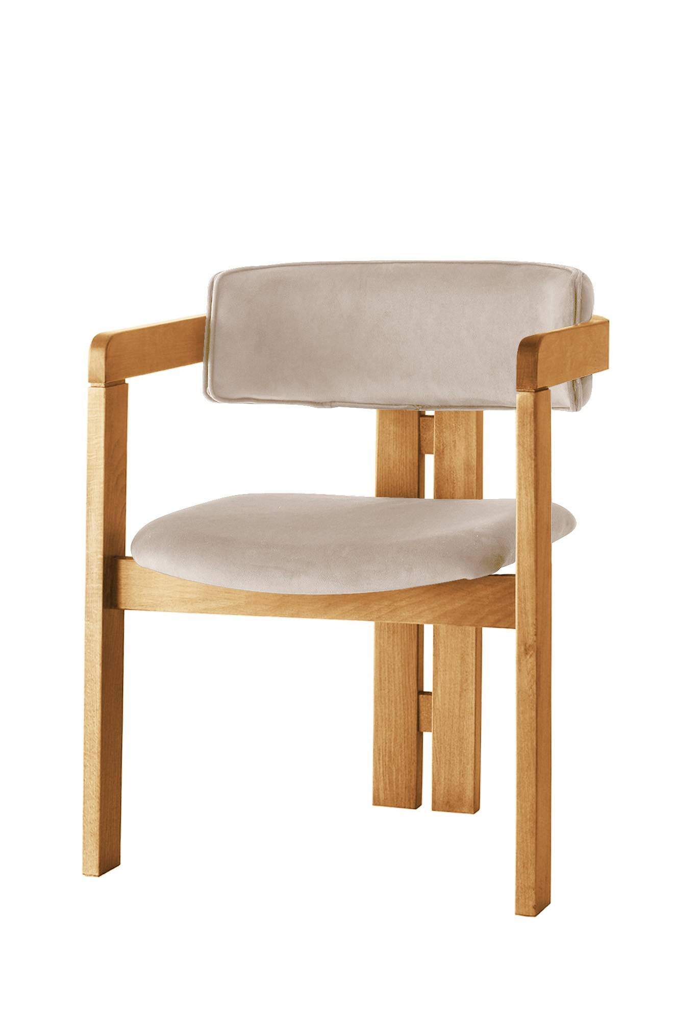 Vladmir moderne vintage stijl stoel Beige fluweel en Licht eiken massief hout