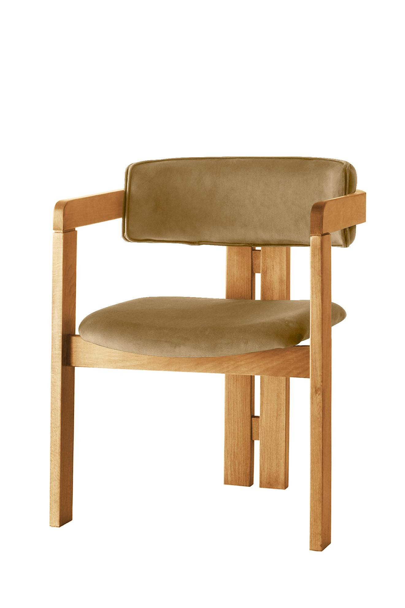 Vladmir moderne vintage stijl stoel Lichtbruin fluweel en Licht eiken massief hout