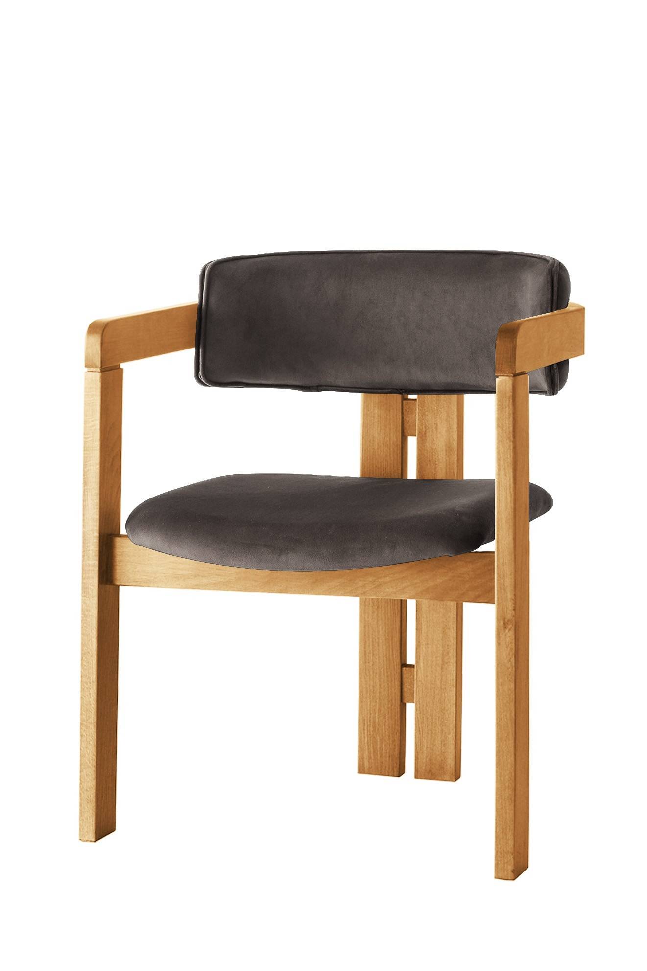 Stuhl im modernen Vintage-Stil Vladmir Velours Anthrazit und Massivholz Eiche hell