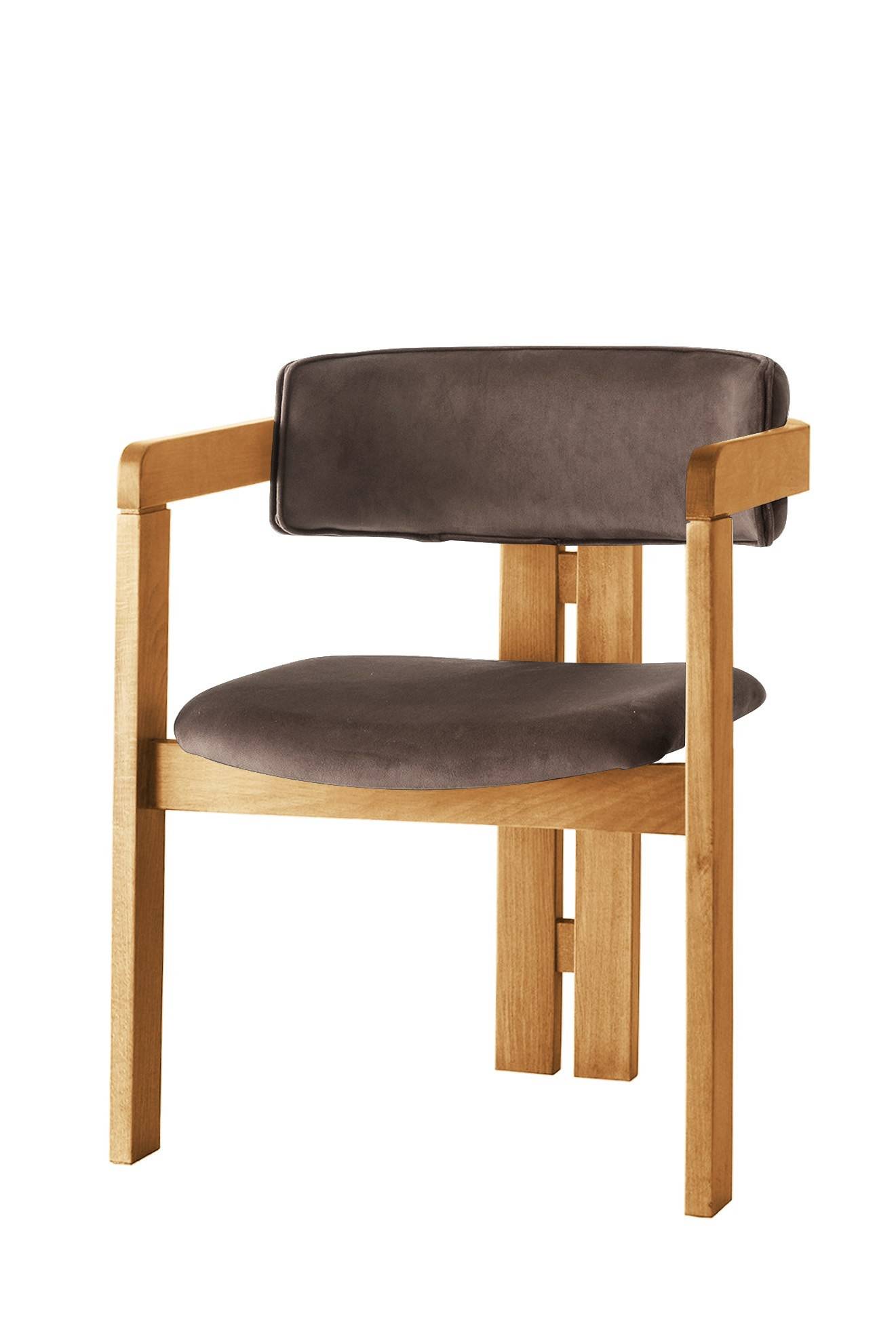 Vladmir moderne vintage stijl stoel Bruin fluweel en Licht eiken massief hout