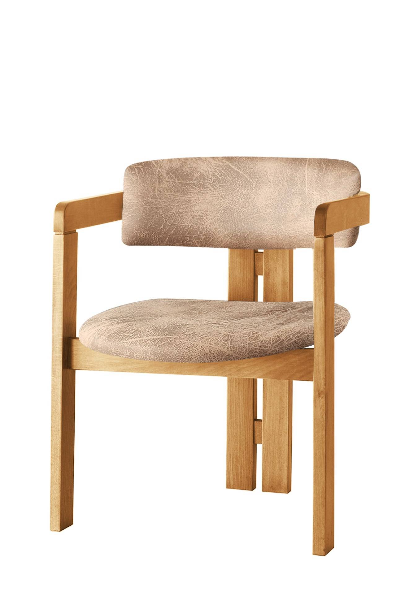 Stuhl im modernen Vintage-Stil Vladmir Velours mit Kunstledereffekt Beige und Massivholz Eiche hell