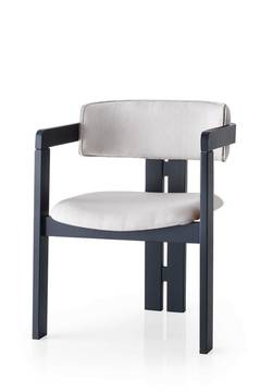 Stuhl im modernen Vintage-Stil Vladmir Leinen Creme und Massivholz Schwarz
