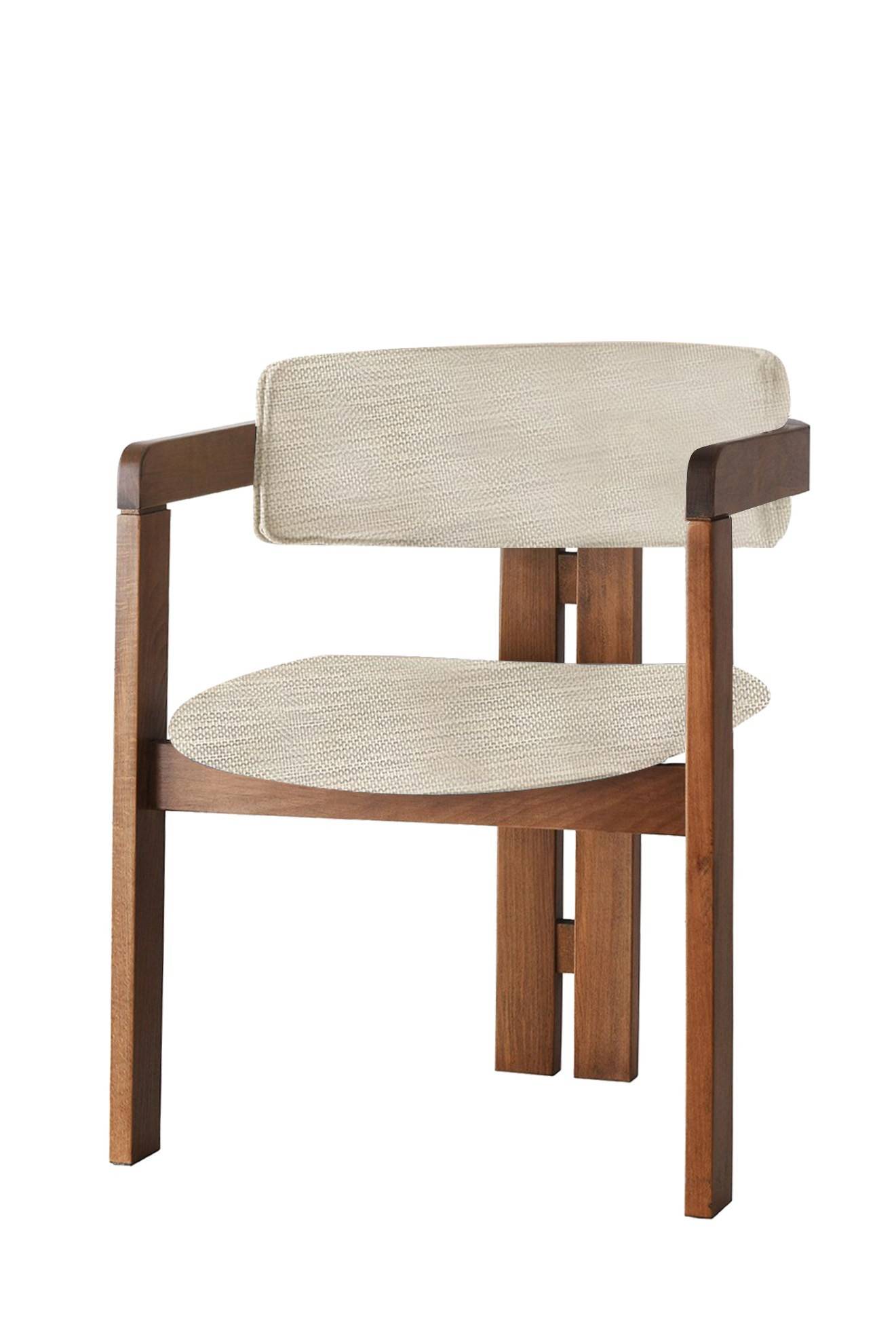 Stuhl im modernen Vintage-Stil Vladmir Leinen Creme und dunkles Massivholz