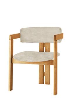 Stuhl im modernen Vintage-Stil Vladmir Leinen Creme und Massivholz Eiche hell