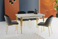 Mesa de comedor Aigy de madera blanca y metal dorado
