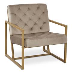 Fauteuil Waco Velours Taupe pieds Or