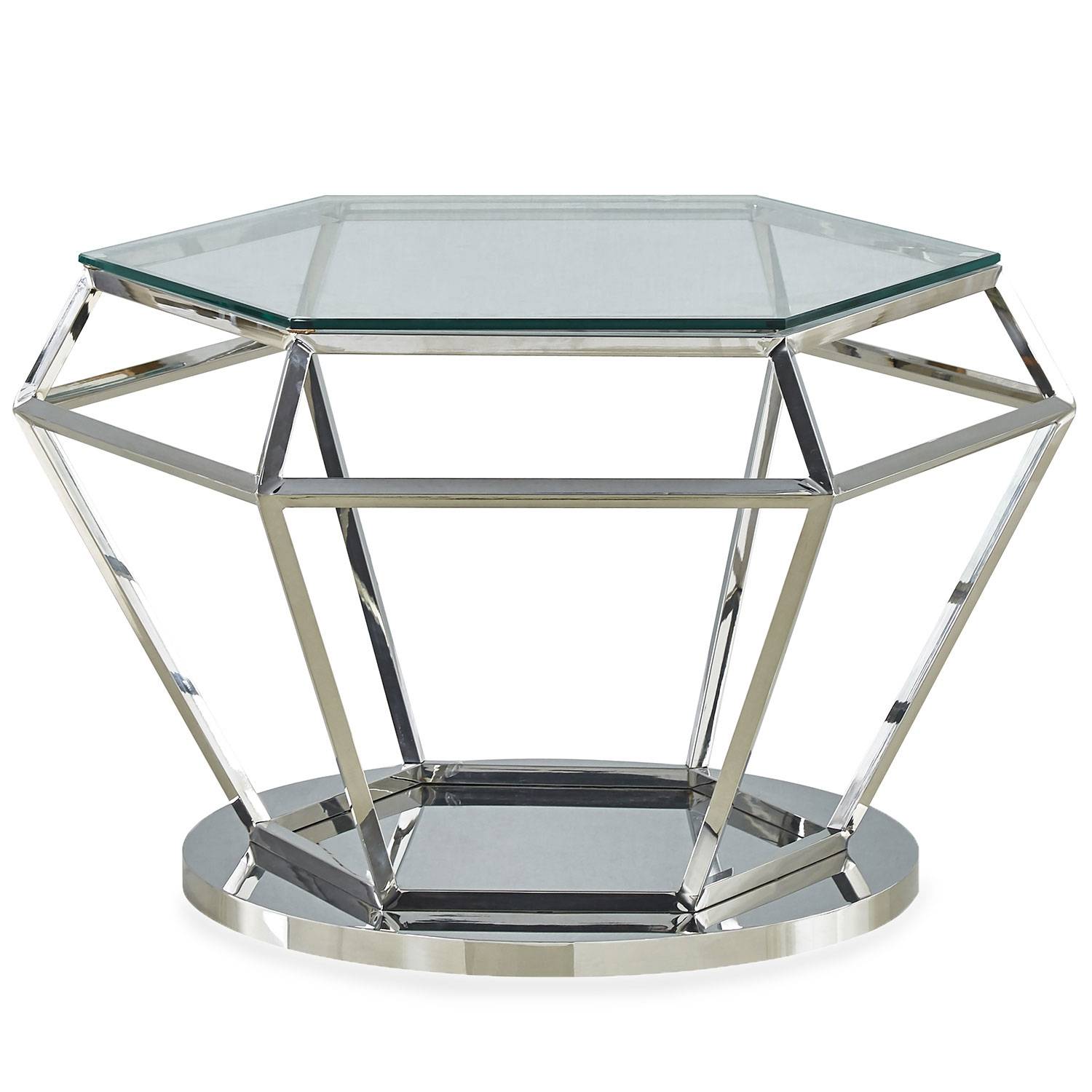 Tavolino Aston in vetro trasparente con gambe color argento